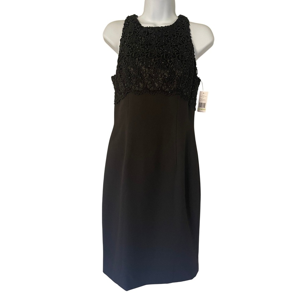 Carmen Marc Valvo Black‎ Beaded Lace Sheath Cocktail Dress Size 4 NWT